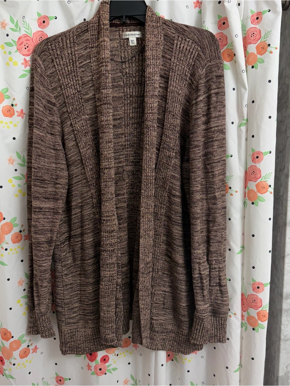 croft & barrow XXL Brown Open-Front Marled Cardigan